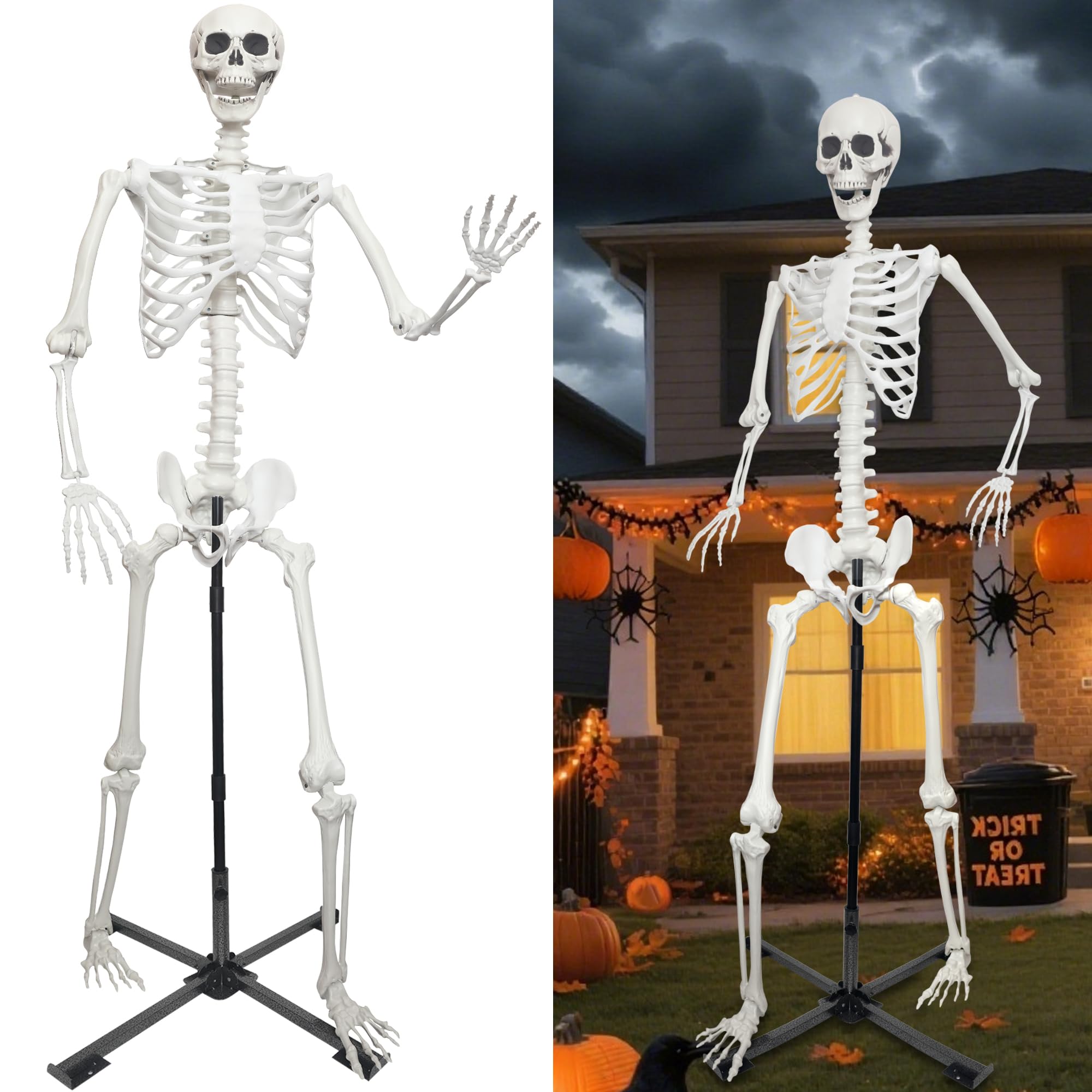 5.4Ft/165cm Skeleton Decor,Halloween Skeleton Life Size Skeleton Realistic Plastic Human Bones with Movable Joints for Halloween Dia de Los Muertos Decoration (Gray, 5.4ft)